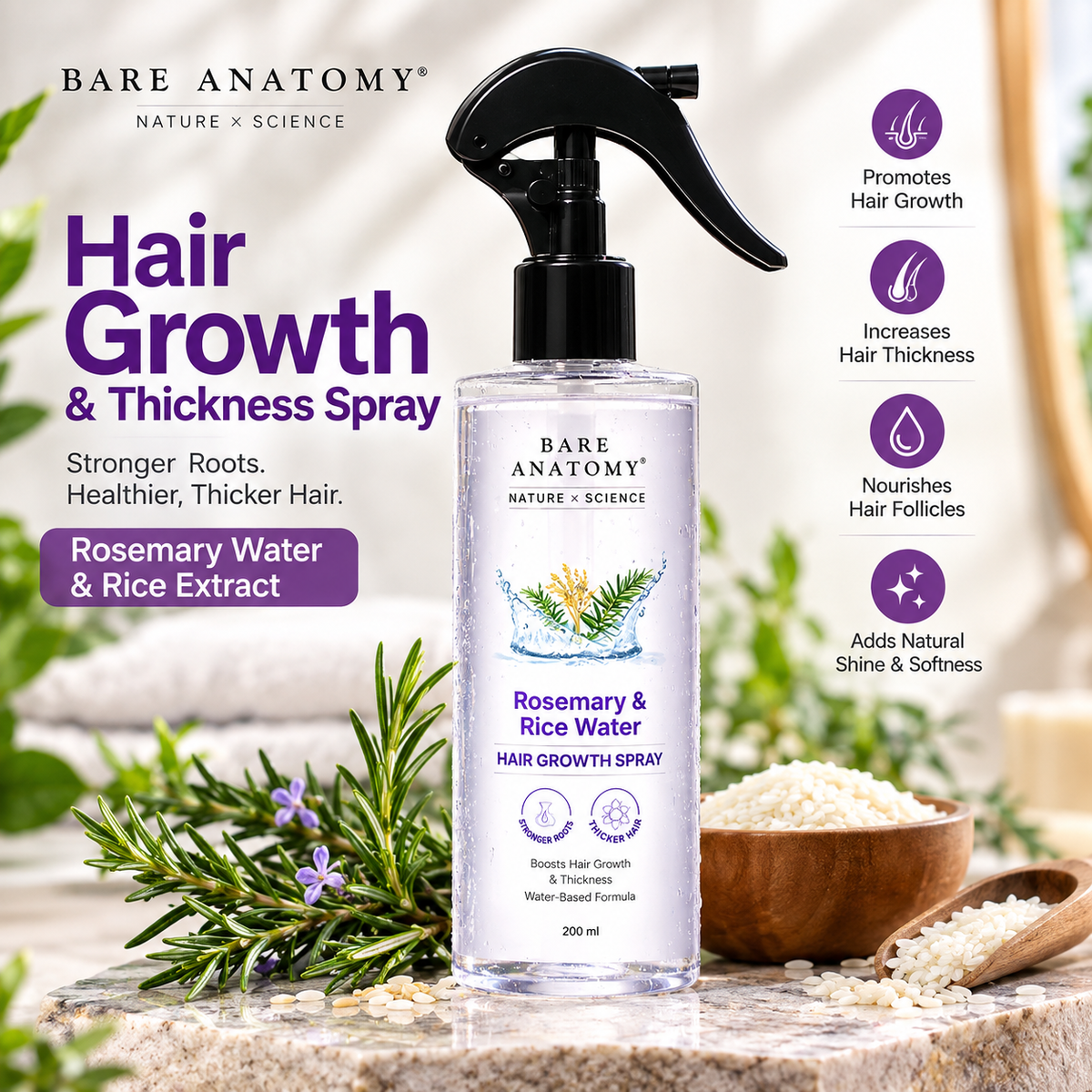 BARE ANATOMY Rosemary & Rice Water Hair Growth Spray
